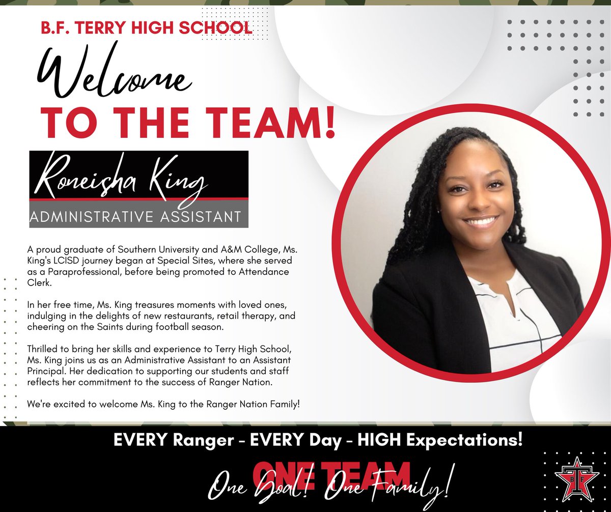 🎉 Exciting News! 🎉 THS is thrilled to welcome Ms. King to Ranger Nation! She loves kids, believes in high expectations, & is ready to join our amazing team of educators. Together, we will embrace our theme for ‘24-‘25: One Team, One Goal, One Family! 💫 #RangerNation ❤️