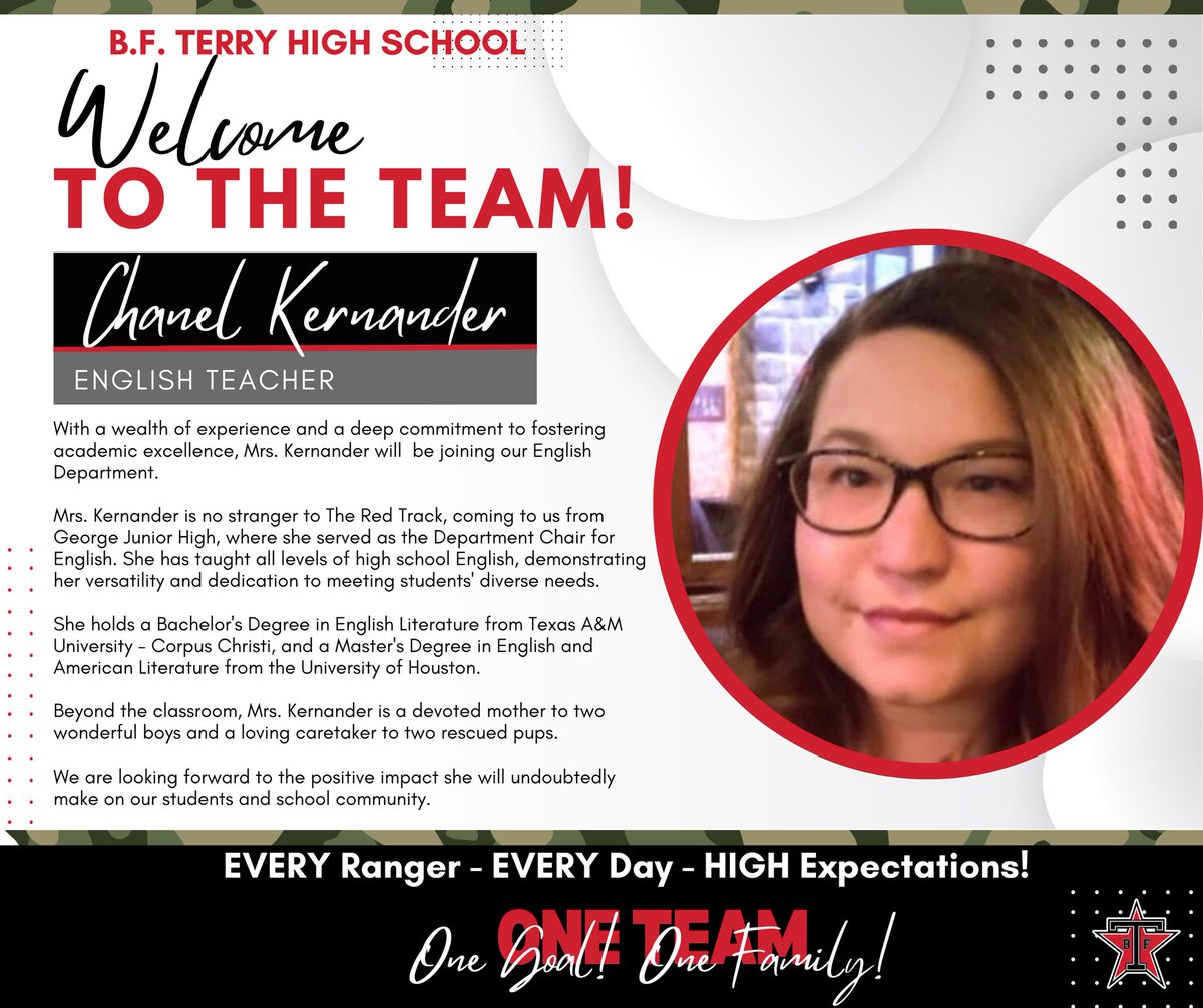 🎉 Exciting News! 🎉 THS is thrilled to welcome Mrs. Kernander to Ranger Nation! She loves kids, believes in high expectations, & is ready to join our amazing team of educators. Together, we will embrace our theme for ‘24-‘25: One Team, One Goal, One Family! 💫 #RangerNation ❤️