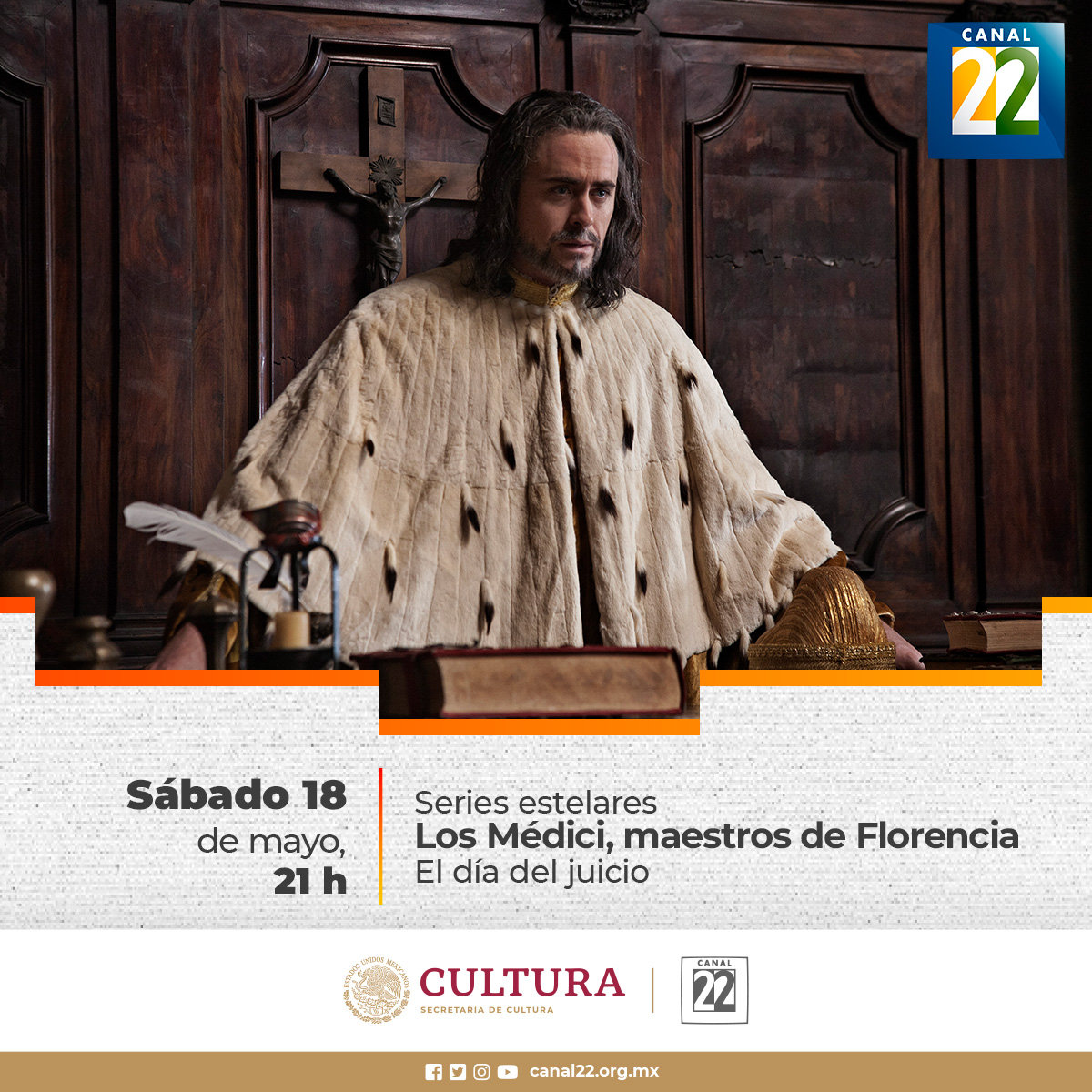 ¡Es noche de #SeriesEstelares! 📺🤩 Disfruta un nuevo episodio de “Los Médici, maestros de Florencia”, #ElDiaDelJuicio sólo por #Canal22 ✨ 🕦Hoy, 21:00 h