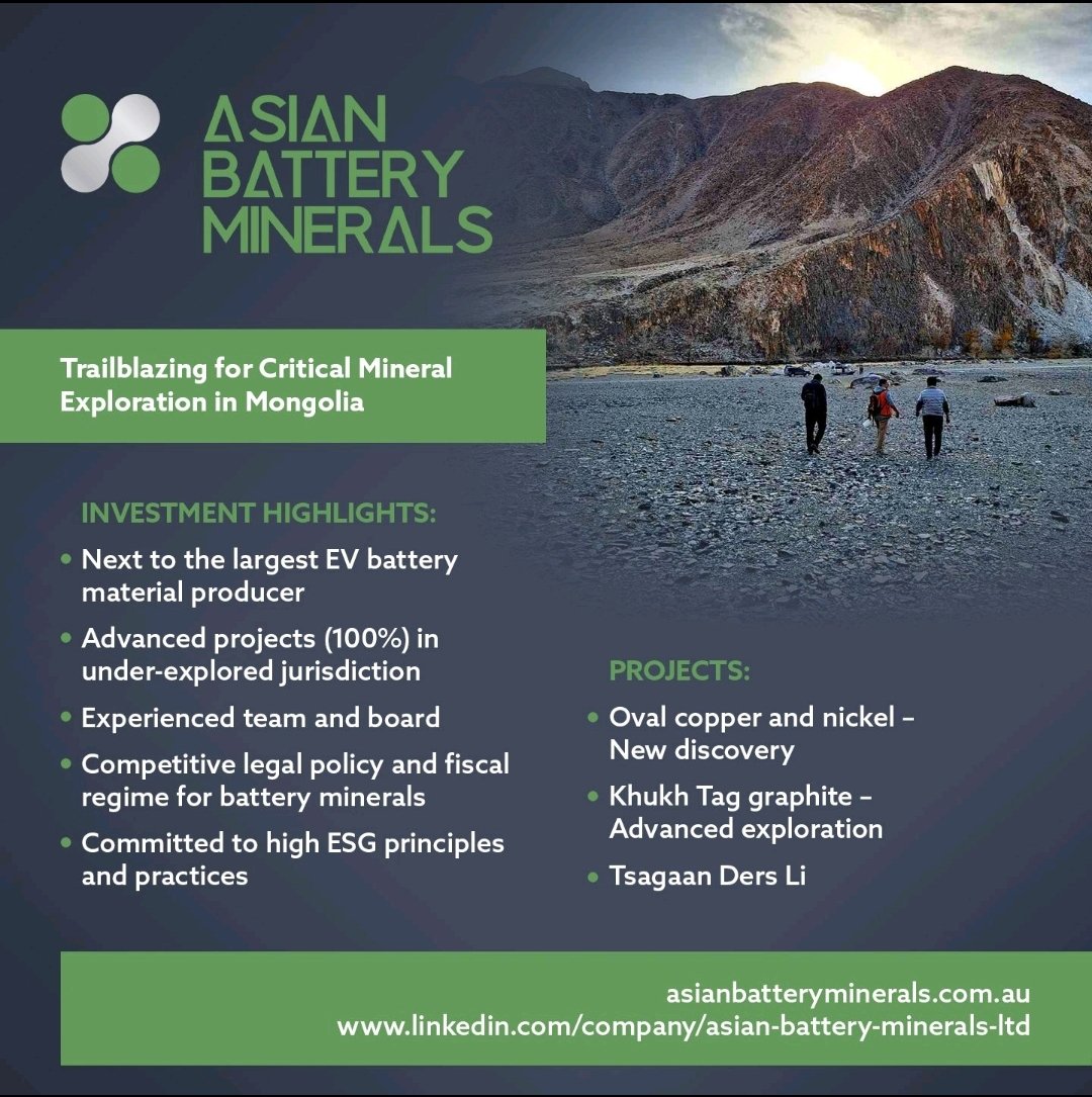 #AZ9 Asian Battery Metals coming on #ASX. Mongolian advanced Ni-Cu-Co project. Very experience Team. #IPO #BatteryMetals 
Looking forward to listing next week.