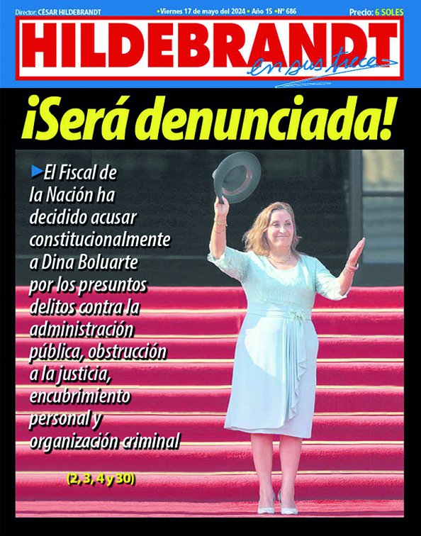 En #Hildebrandt @ensustrece: ¡DENUNCIADA! Por @mecozam. El Fiscal de la Nación ha decidido acusar constitucionalmente a Dina Boluarte por los presuntos delitos contra la administración pública, obstrucción a la justicia, encubrimiento personal y organización criminal.