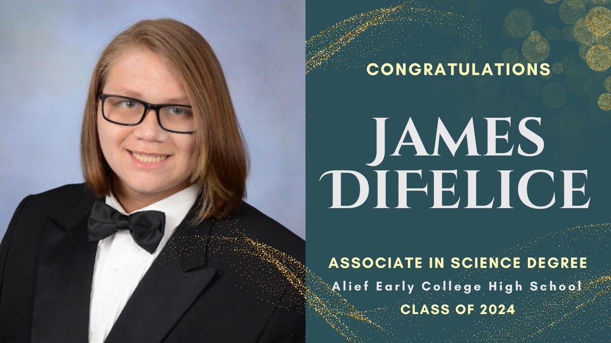 Recognizing James DiFelice for our #aechsseniorspotlight. James earned an Associate in Science Degree from HCC and will attend Texas Tech to study Mechanical Engineering. Congratulations, James!