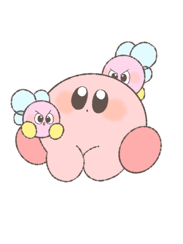 kirby looking at viewer blush simple background white background sitting black eyes :o  illustration images