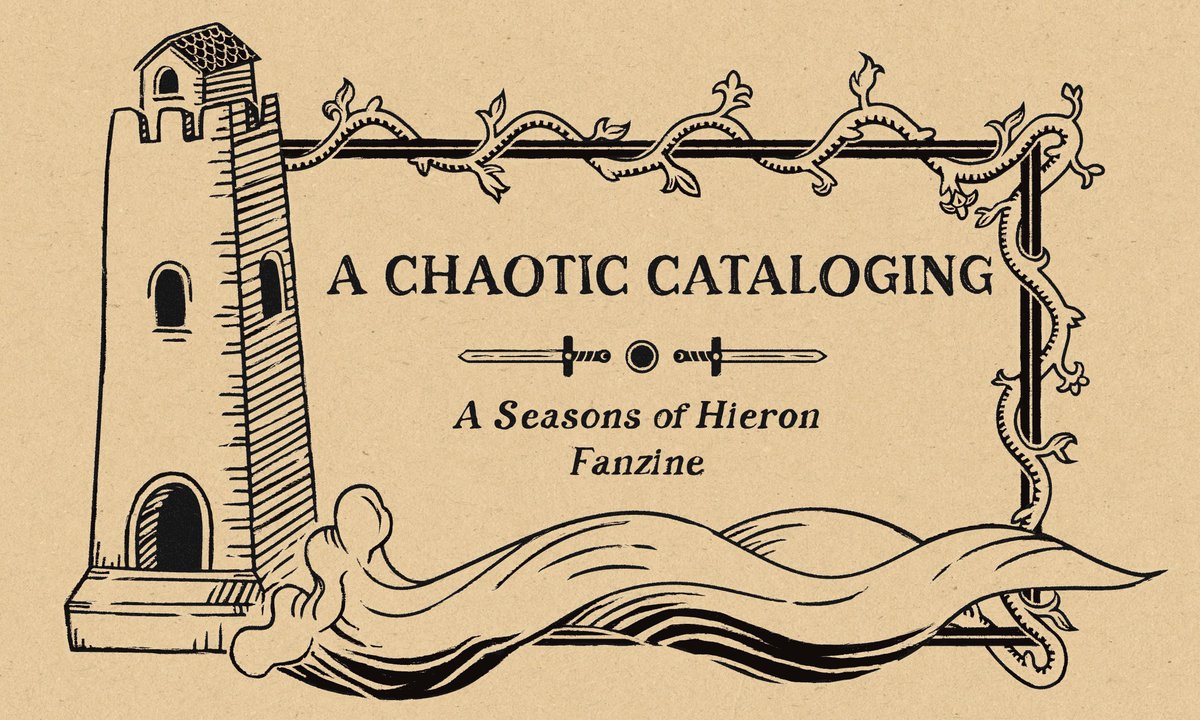 hieronzine's tweet image. Two week left to apply for A Chaotic Cataloguing: A Seasons of Hieron Fanzine! 

Applications are open until June 1st:  airtable.com/appLpfw5i0wNZd… 

Check out our carrd for more info! 
hieronzine.carrd.co 
#friendsatthetable #hieronzine