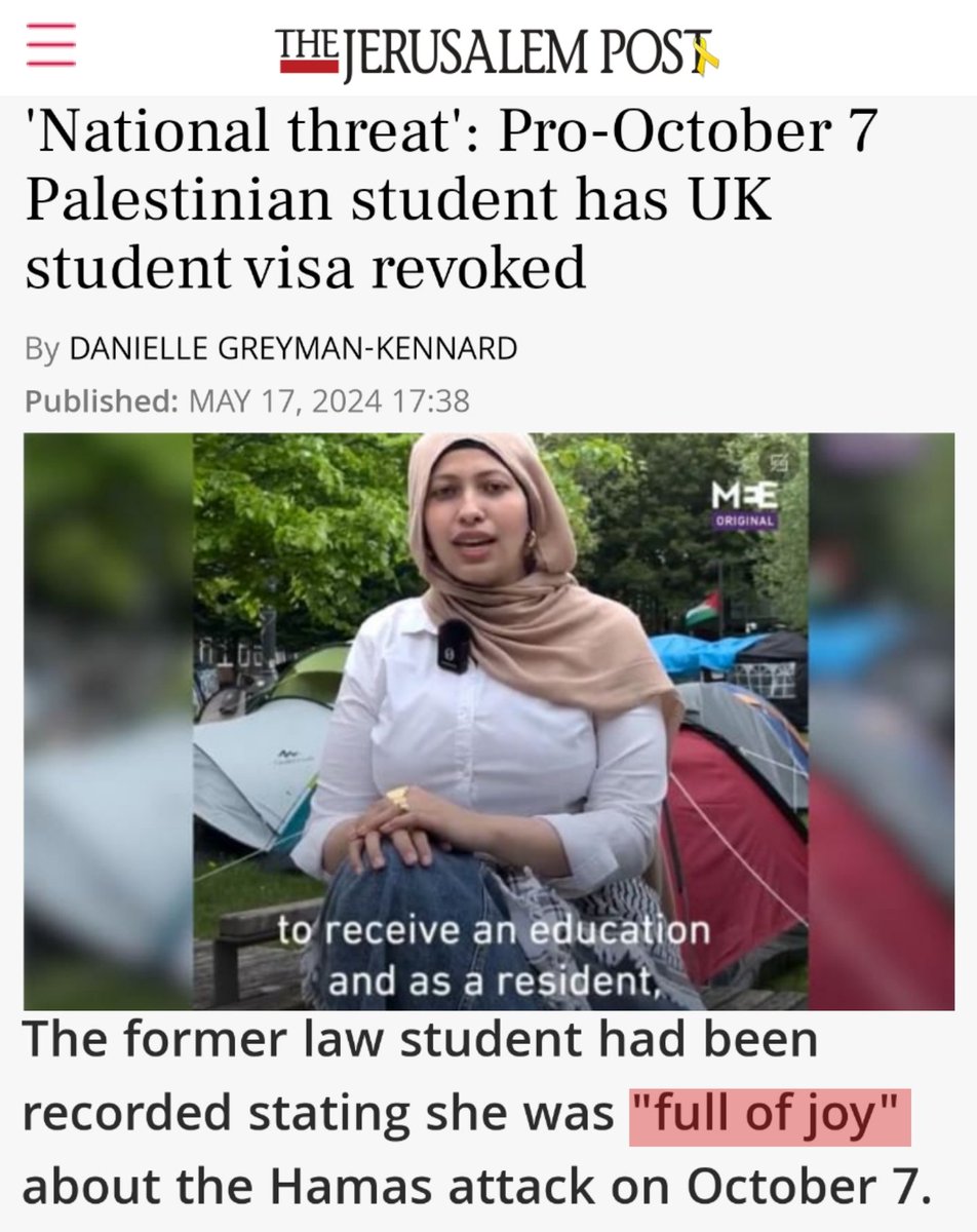 Due to being a 'Threat to National Security,' Britain revoked the student visa of the president of 'Friends of Palestine' at the University of Manchester. I am full of joy. 👌🏽 Ba bye!