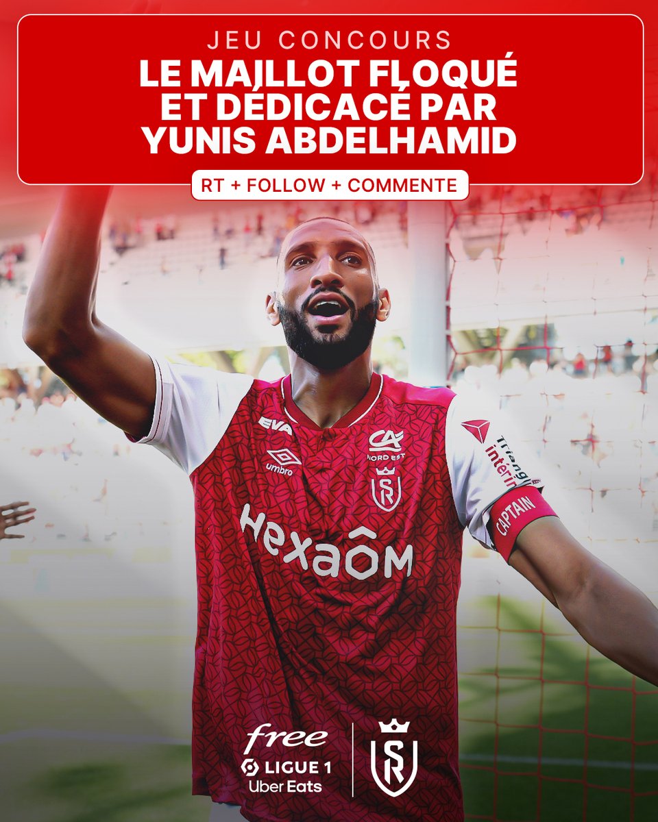 [#JeuConcours 🎁] Afin d’honorer la légende du @StadeDeReims Yunis Abdelhamid, on vous fait gagner son maillot floqué et dédicacé ! 😍  

Pour participer : 
➡️ RT + Follow @FreeLigue1 
➡️ Commente le post  

#SDR #GoSDR