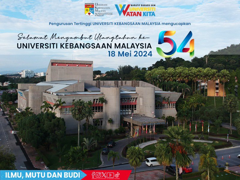 Hari ini, Universiti Kebangsaan Malaysia (UKM) genap berusia 54 tahun, sebuah vasiti yang telah mencipta banyak sejarah penting negara. Semoga nama UKM terus gemilang di persada nasional dan antarabangsa. Selamat Ulang Tahun Penubuhan yang ke-54 (18 Mei 1970 - 18 Mei 2024).
