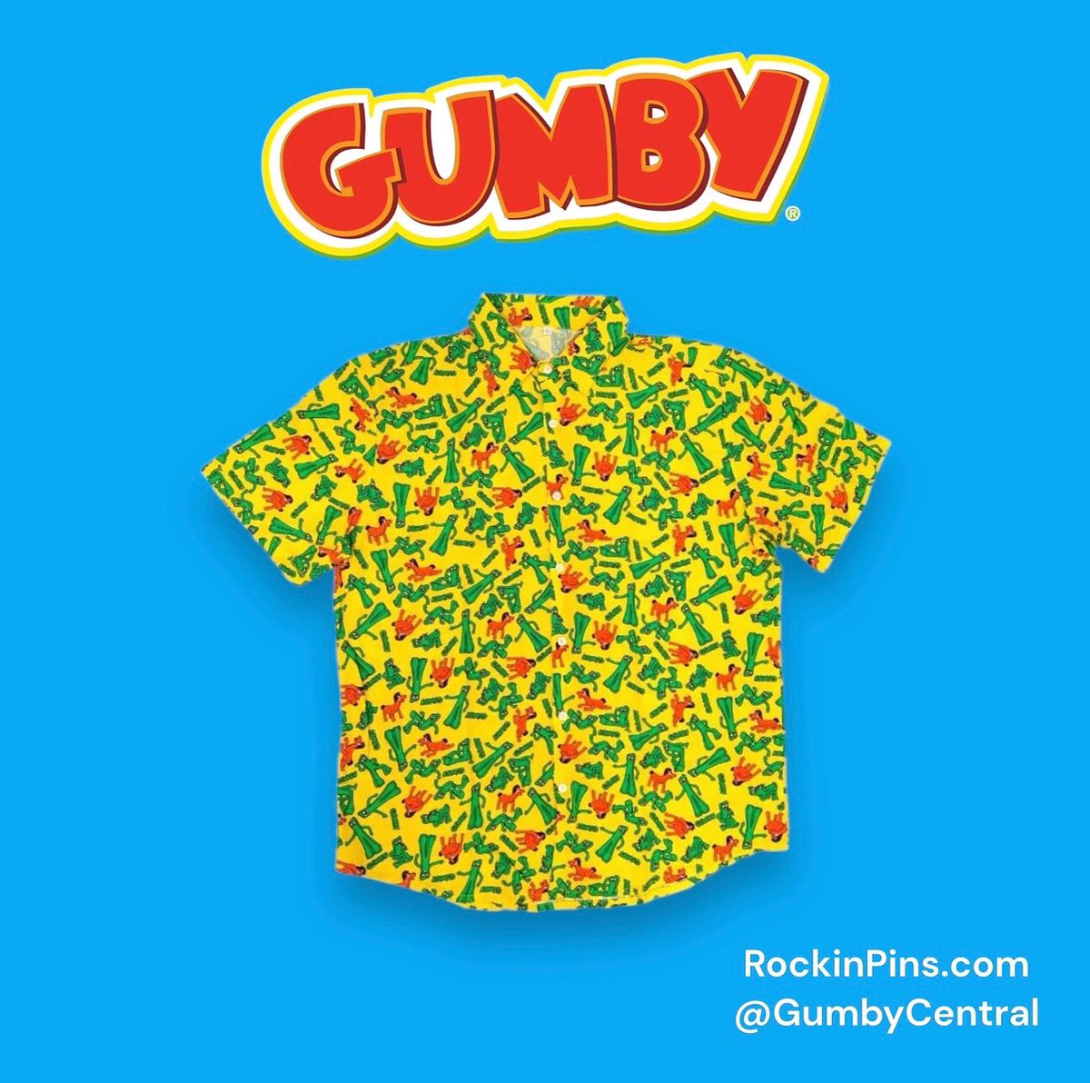 🟢Gumby🟢 New soft button up shirt available now at rockinpins.com/product/gumby-… #gumby #gumbyandpokey #artclokey #stopmotion #stopmotionanimation #animation #pokey #clay #claymation #buttonup