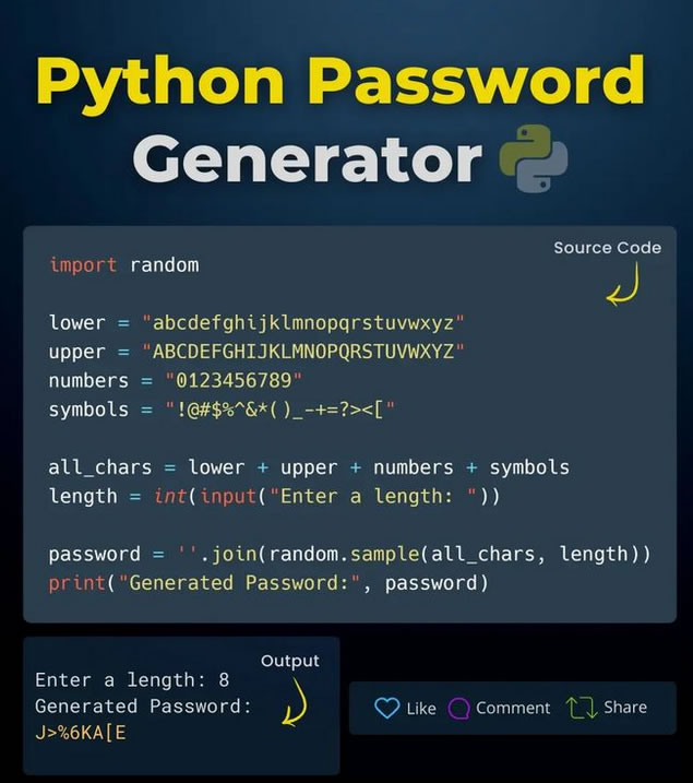 Python password generator 🔥

🤔 Comment your opinion below! 👇

#python #programming #developer #morioh #programmer #coding #coder #softwaredeveloper #computerscience #webdev #webdeveloper #webdevelopment #pythonprogramming #pythonquiz #ai #ml #machinelearning #datascience