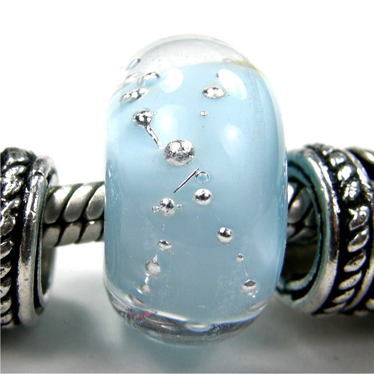 Light sky blue handmade large hole lampwork glass bead wrapped in fine silver encased bit.ly/LtSkyBlueEncas… via @Covergirlbeads #sdftt #LargeHoleBeads #BraceletBeads