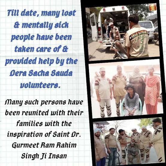 Taking care of mentally retarded people is a regular activity done very frequently by the Dera Sacha Sauda! Till today, hundreds of these people have been safely sent to their houses after their proper medical care! #SpiritOfHumanity Saint Ram Rahim Ji
