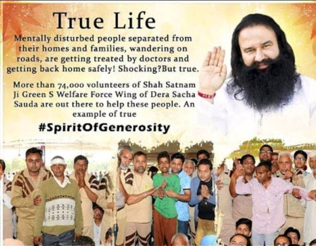 Humanity Warriors of Dera Sacha Sauda have rehabilitated hundreds of mentally challenged people found on roads till now. Such #SpiritOfHumanity is instilled by a True Spiritual Master Saint Ram Rahim Ji.
