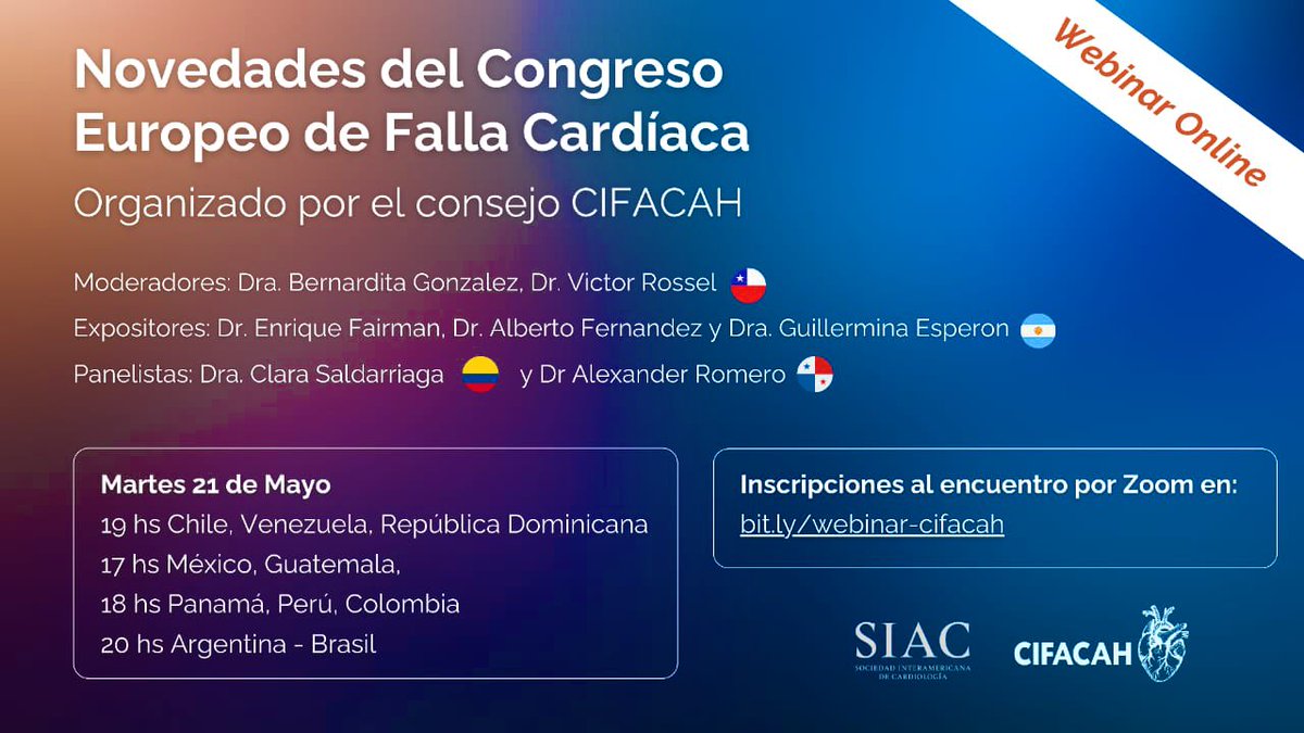 Luego de tan espectacular congreso… @cifacah y @SIAC_cardio te invita a participar en este webinar sobre Novedades del HF2024 🇵🇹 Inscríbete ya! #siac #cifacah #heartfailure