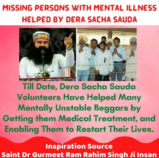 Mentally disturbed people are roaming on the streets, separated from their families. Inspired by Ram Rahim, Dera Sacha Sauda followers are getting them treated by doctors and are returning home safely! Shocking? But true.#SpiritOfHumanity