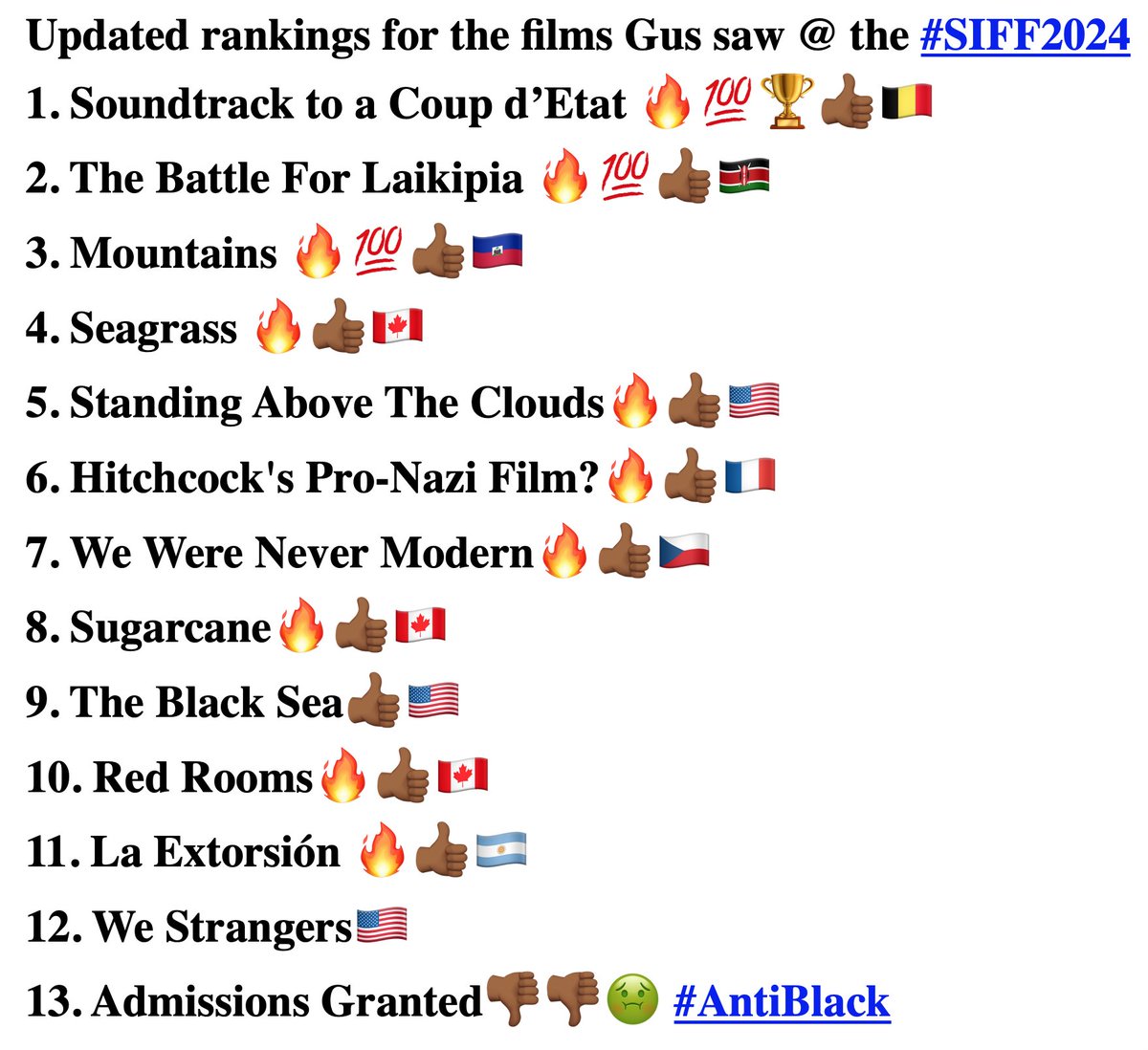 UntilJustice's tweet image. #SIFF2024 #SIFFTY
Gus T. should be able to add 4 more films to the list before the festival concludes on Sunday. I&apos;m am very excited to see the Luther Vandross documentary Sunday morning and &quot;After The Fire&quot; 🇫🇷 later that day.