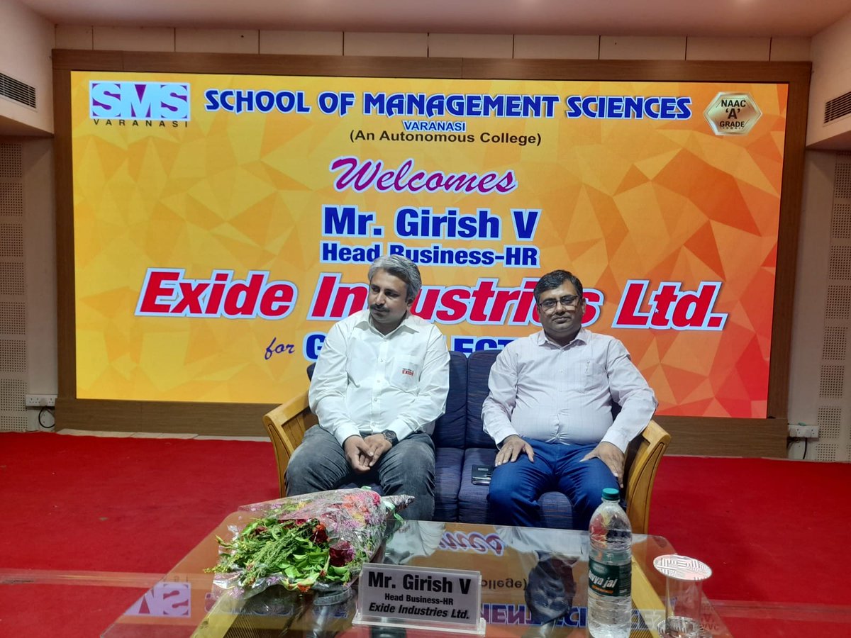 SMS Varanasi organized a special guest lecture for MBA - II Semester students, featuring Mr. Girish V, Head Business- HR at Exide Industries Ltd., as the esteemed resource person.

#GuestLecture #SMSVARANASI #varanasi #MBA #Inspiration #FutureLeaders #ValueBasedLiving