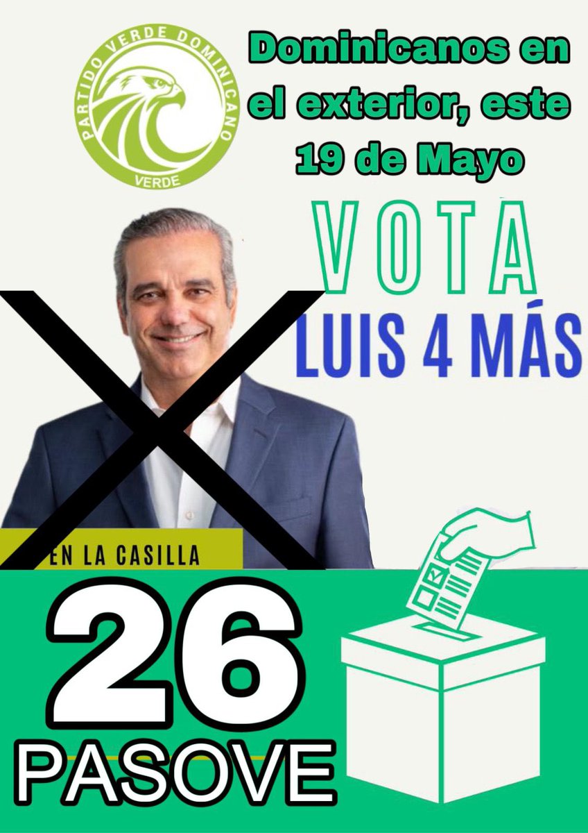 KaonelPea's tweet photo. VOTA 26 
@luisabinader SIGUE https://t.co/z1KbEPRu4i