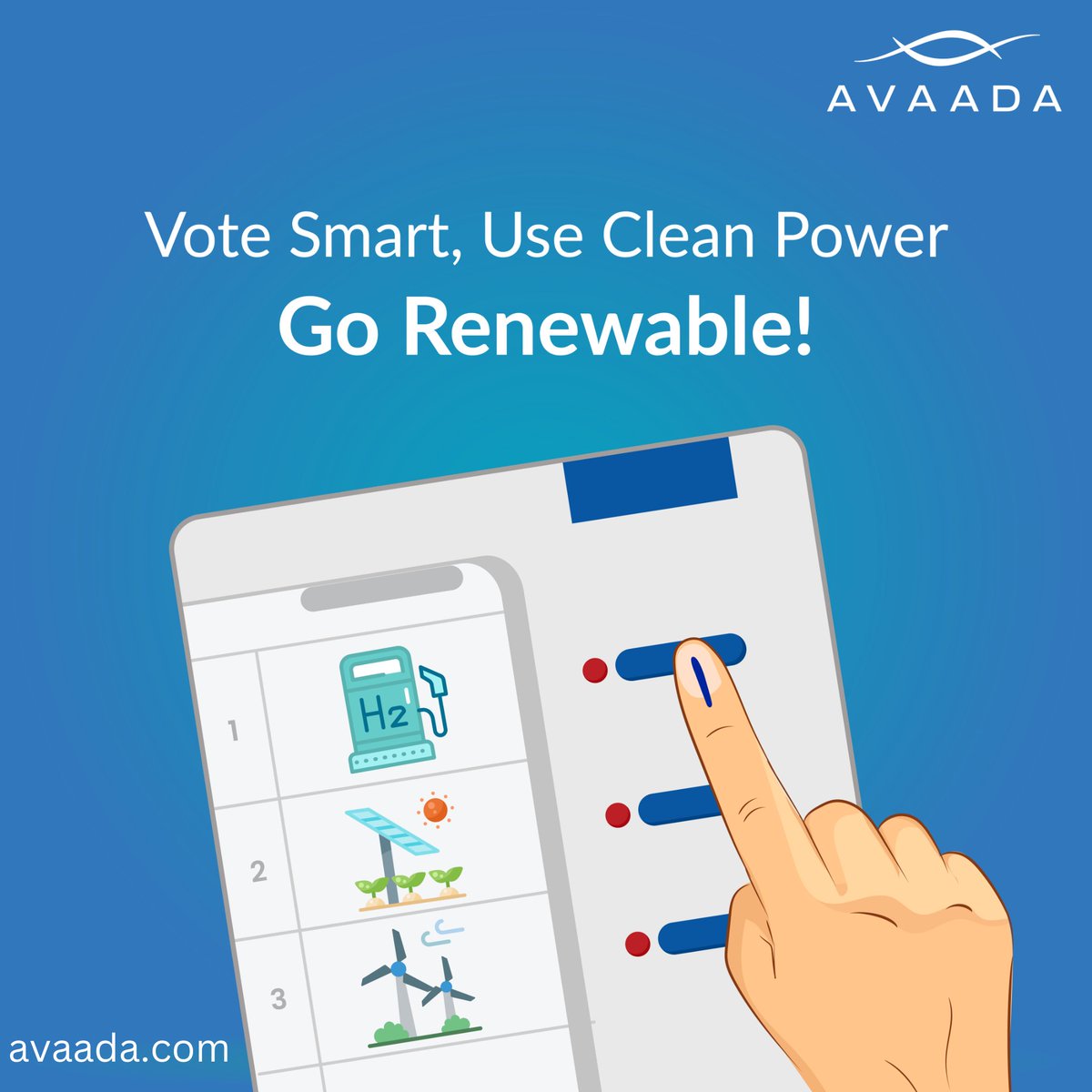 Select your power source wisely, just as you select your government. Switch to clean energy sources like Solar Rooftop and leave polluting fossil fuels behind. 

#VotingMatters #Choose #SolarRooftop #CleanEnergy #ThinkSustainableThinkAvaada #AvaadaGroup
