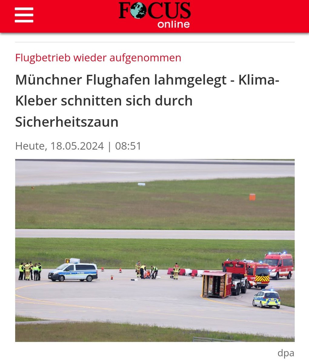 Klima-Kleber legen Münchner Flughafen lahm. Eine klare kriminelle Handlung. Die #LetzteGeneration steht übrigens bei der Europawahl auf dem Stimmzettel. Warum wird hier kein Parteiverbot gefordert?🤔