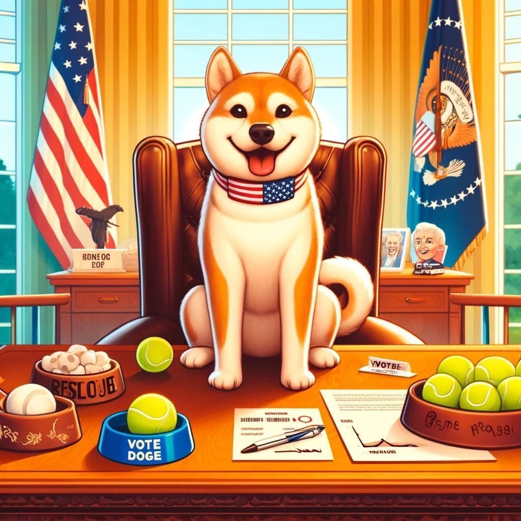 🎉 When VoteDoge said it would 'sit' in the Oval Office, we didn't think it meant literally on the Resolute Desk! #VoteDoge #election