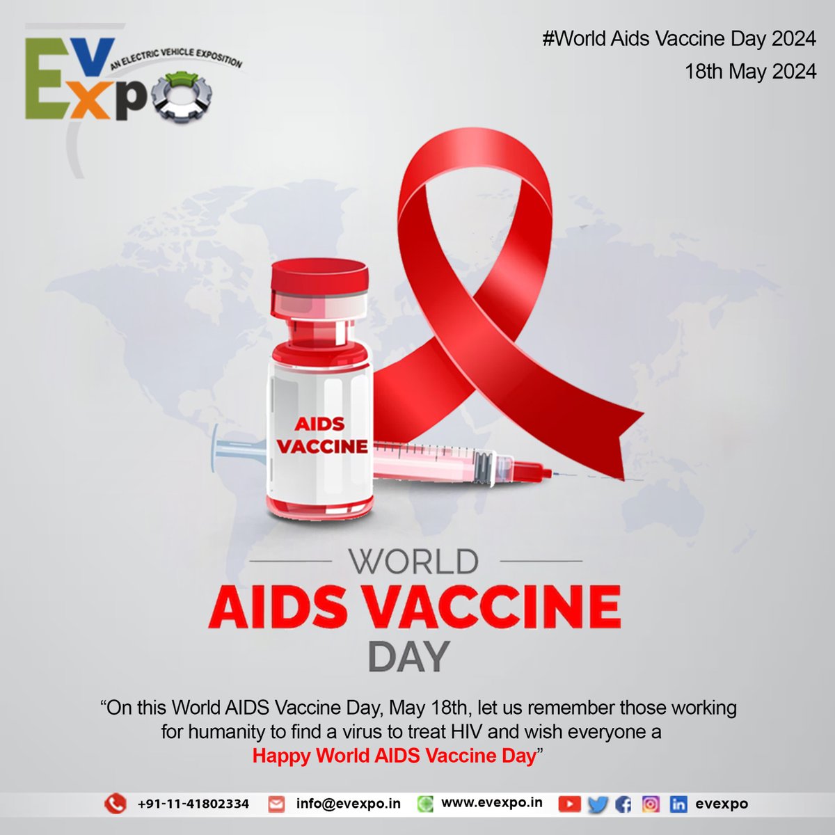 Today, on World AIDS Vaccine Day, EvExpo reaffirms its commitment to supporting HIV/AIDS vaccine research. This day highlights the tireless efforts of scientists, healthcare workers, and advocates dedicated to eradicating HIV/AIDS. #worldaidsvaccineday #care #health