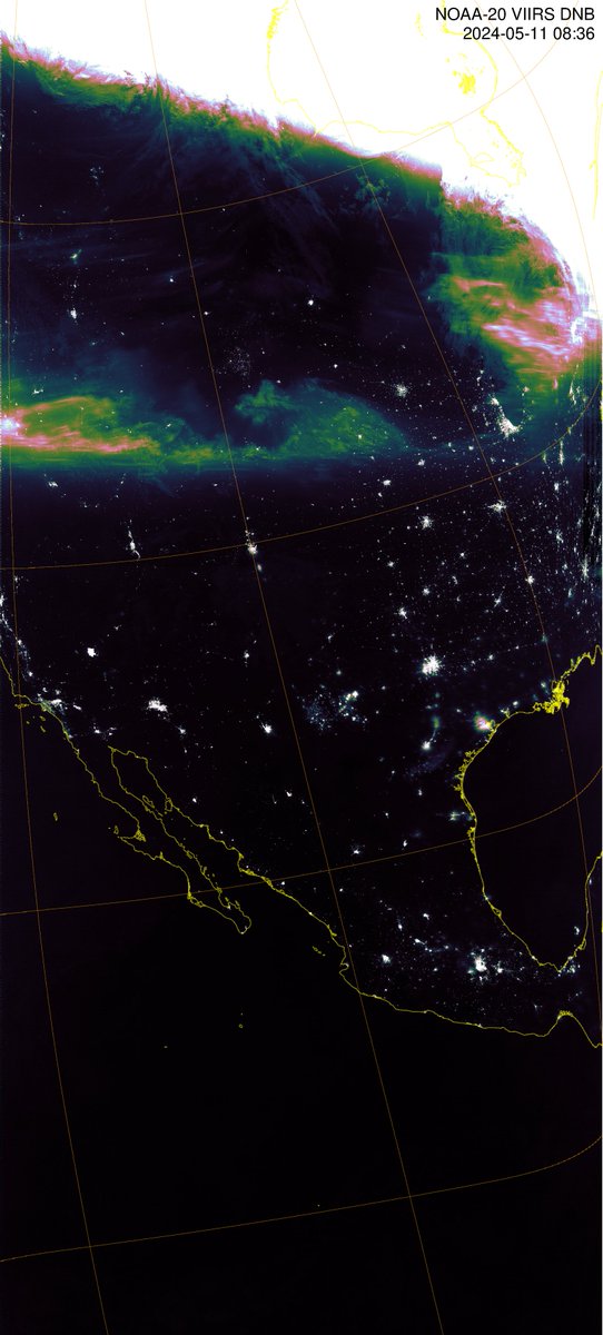 Another one for North America, showing the aurora about halfway between Calgary and Salt Lake City / Denver.