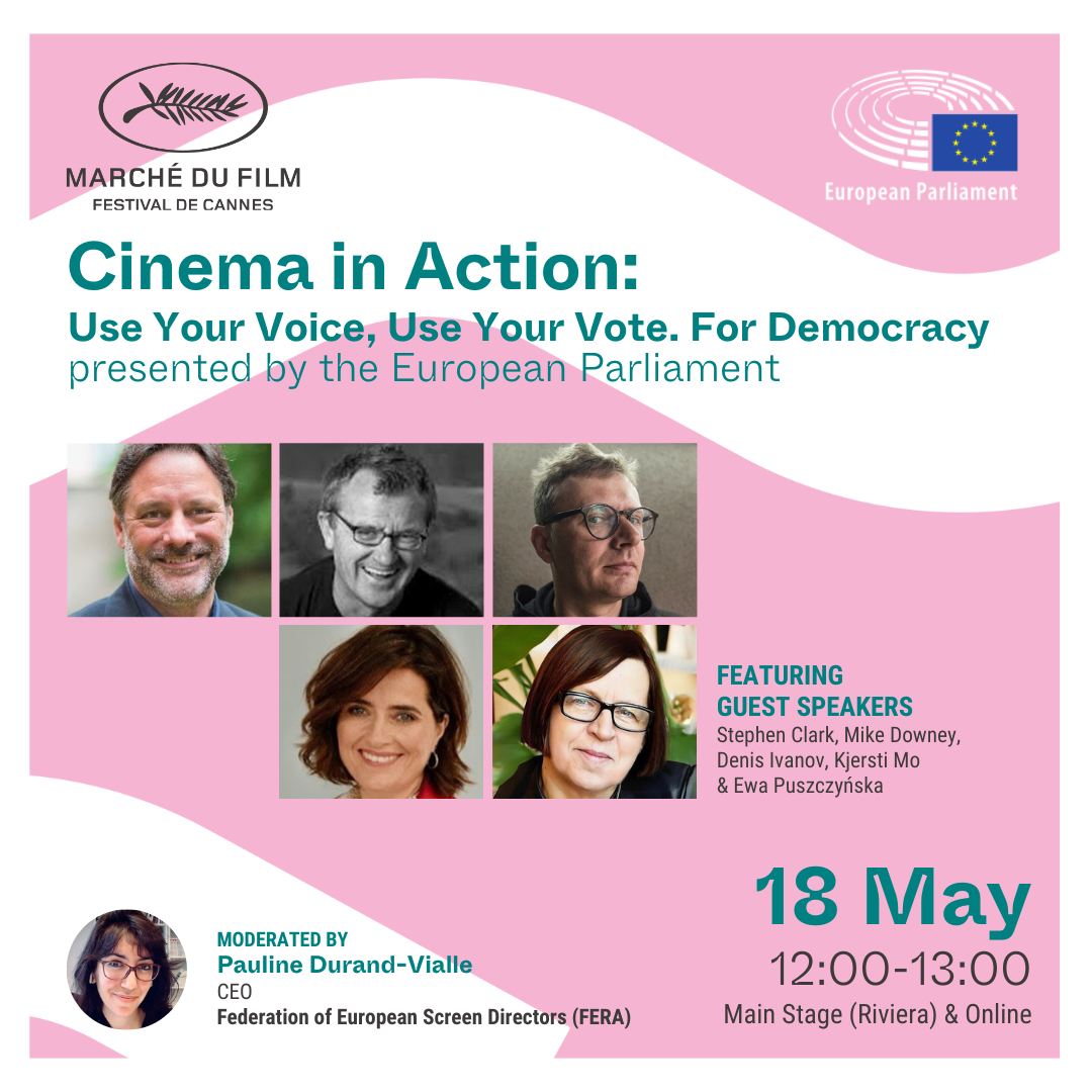 Today @Europarl_EN will host a panel debate on 'Cinema in Action: #UseYourVoice. #UseYourVote.  For Democracy' at @mdf_cannes. 
It will explore the upcoming European elections &  what they mean for cinema. Moderation by FERA CEO Pauline Durand-Vialle. See you there!  🤩🇪🇺