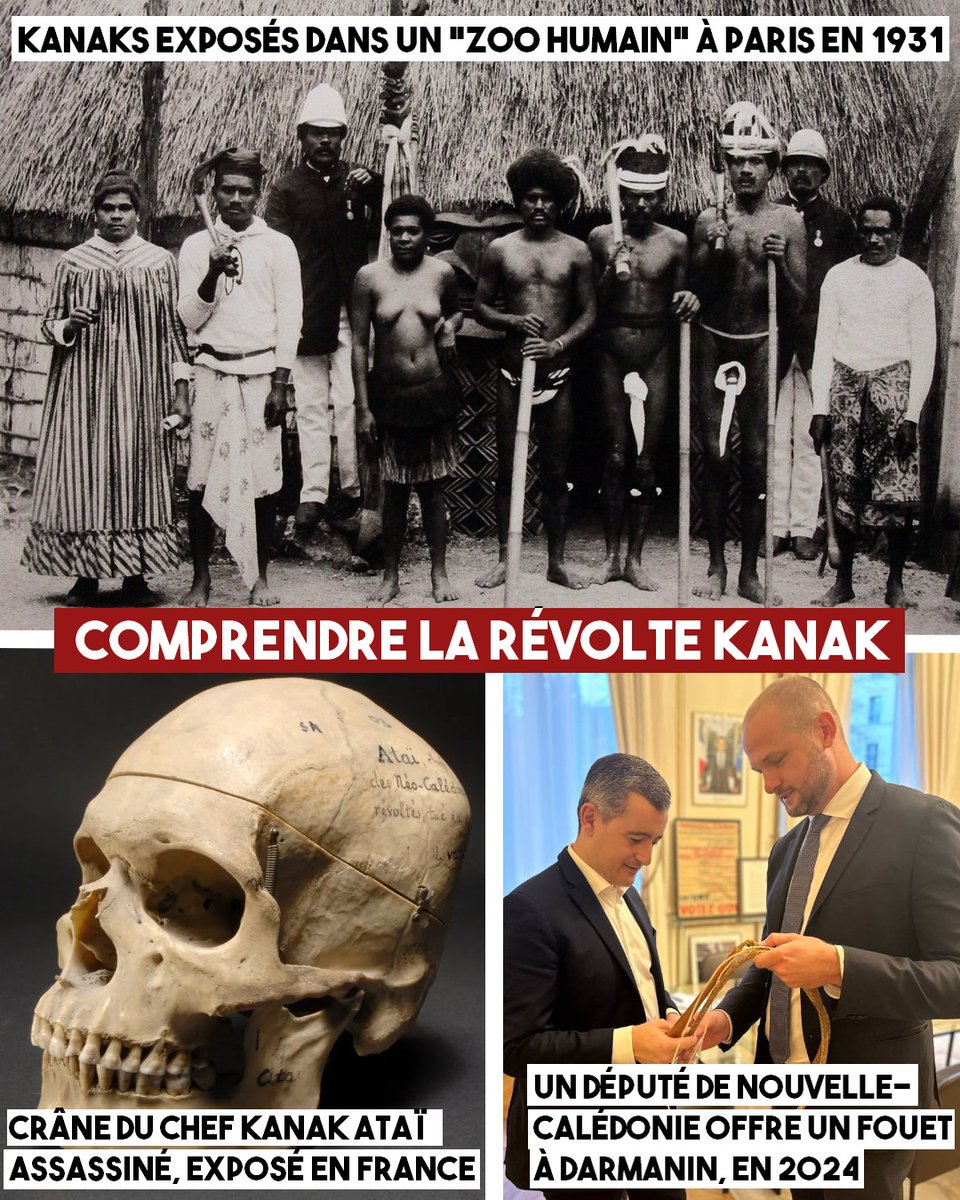 🇳🇨 ZOO HUMAIN, EXPOSITION DE CRÂNE, FOUET : COMPRENDRE LA RÉVOLTE KANAK

- Histoire de la violence coloniale -

1/3 ⤵️