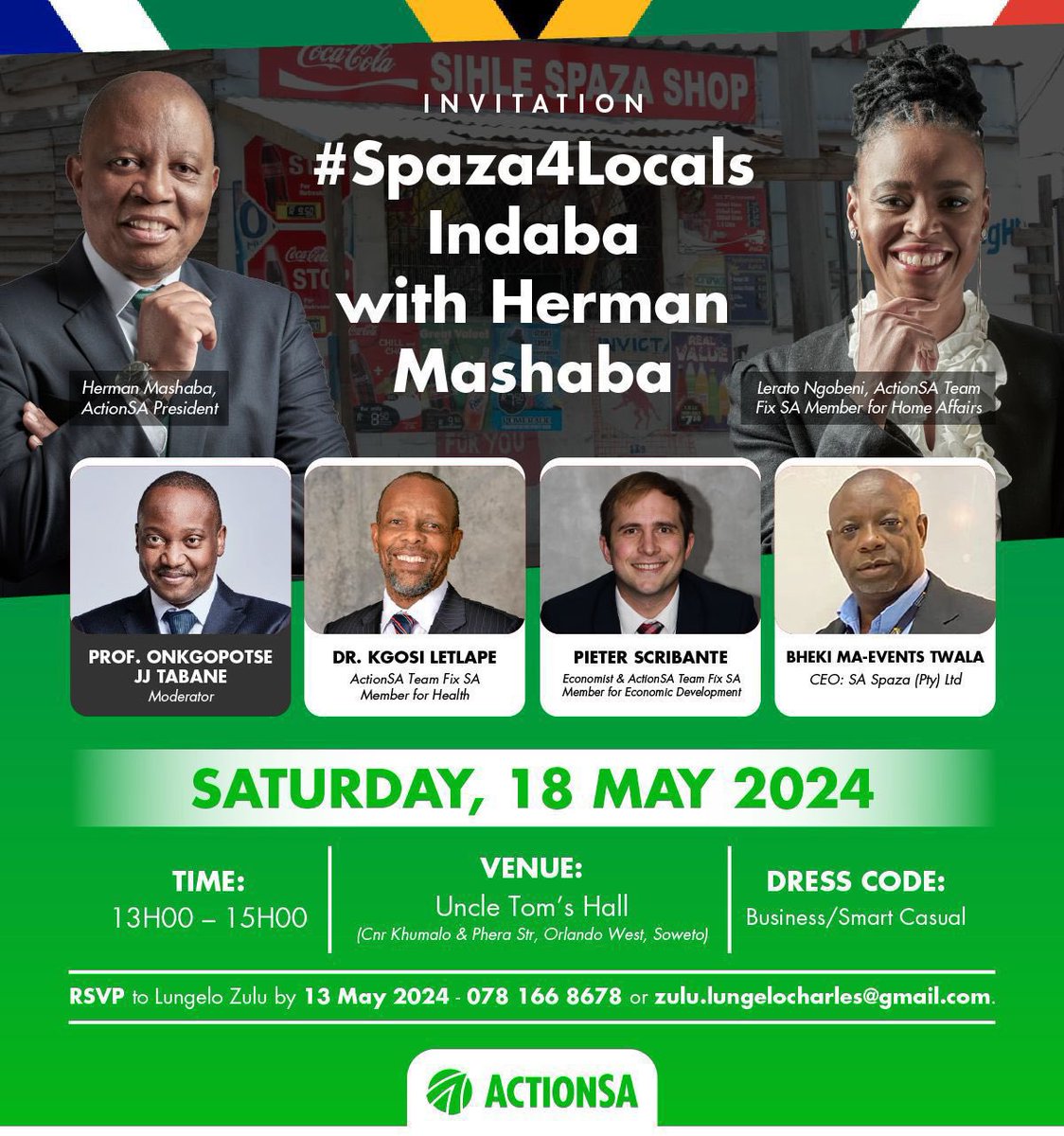 We are calling all business owners to the #Spaza4Locals Indaba with @HermanMashaba today, 13:00-15:00 at the Uncle Tom's Hall in Orlando West, Soweto.   

#Spaza4Locals #LetActionLead