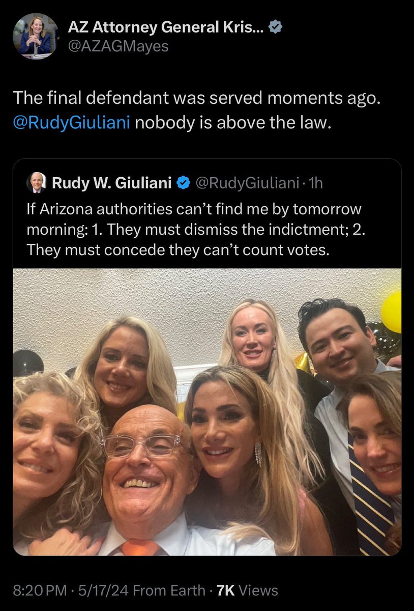 Rudy Giuliani served Arizona election interference indictment during his 80th birthday party