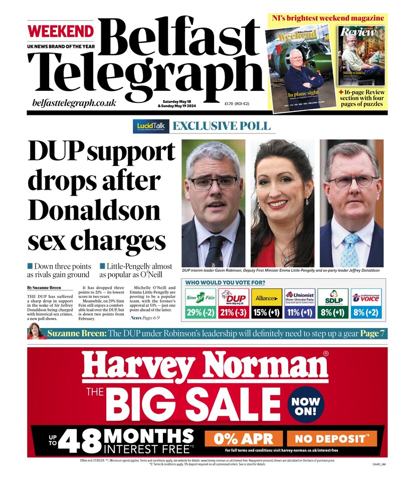 Morning, readers. Here's a look this weekend's front page of the Belfast Telegraph with an exclusive from @SuzyJourno. tinyurl.com/ykrpta4f Read more from our magazine: belfasttelegraph.co.uk/life/weekend Stay with us for all your breaking news today.