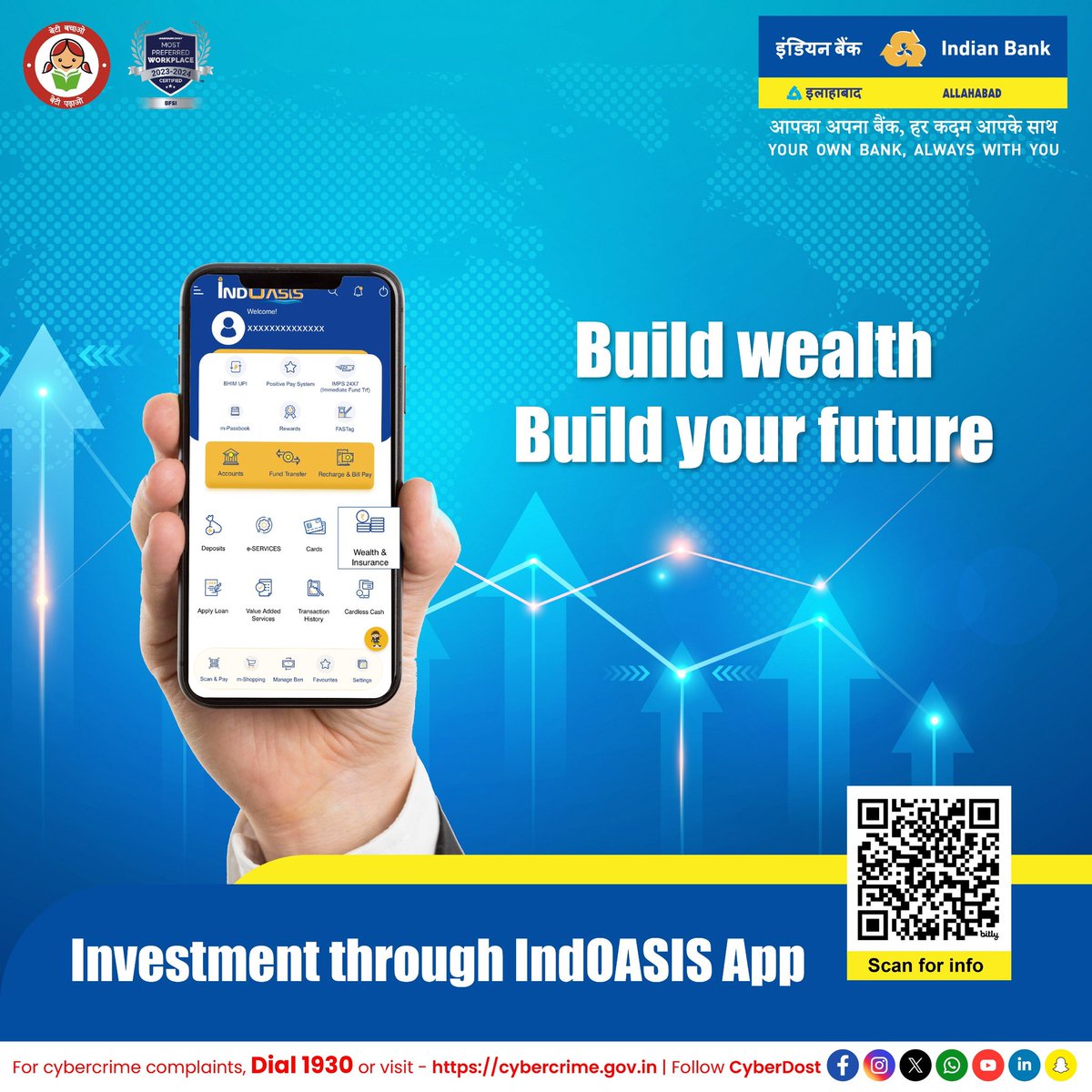 Discover the perfect investment avenue with IndOASIS App, where your financial aspirations meet our tailored solutions. It helps you build a brighter tomorrow, ensuring your money works smarter! Know More : bit.ly/IB_indoasis #IndianBank @DFS_India