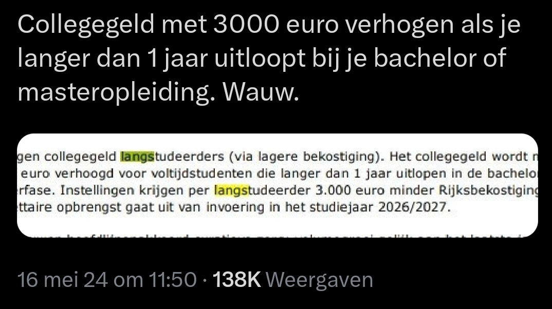 En dan zeurt de PVV aanhang dat studeren alleen voor de Elite is... 🤷🏼