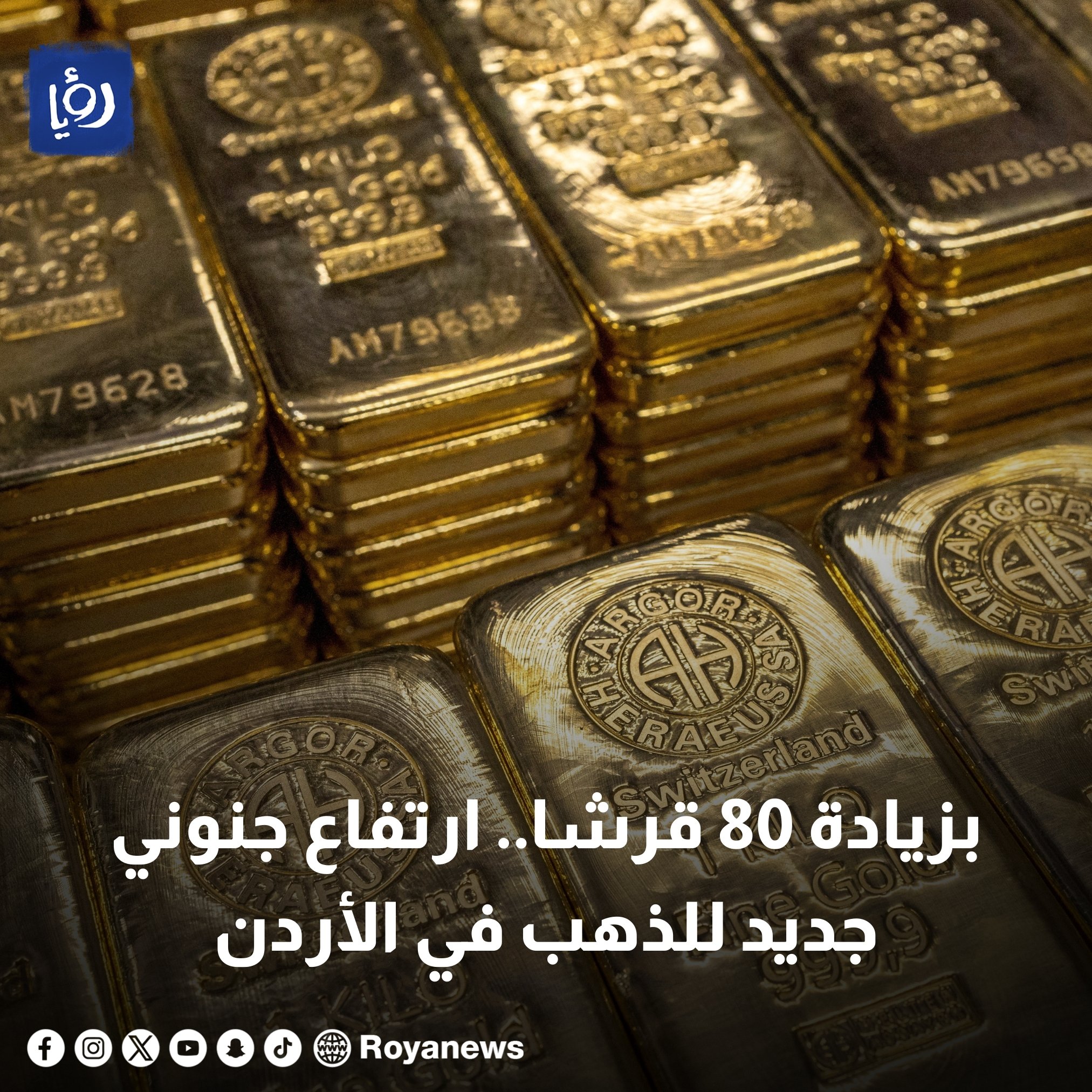 بزيادة 80 قرشا.. ارتفاع جنوني جديد للذهب في الأردن #عاجل 
