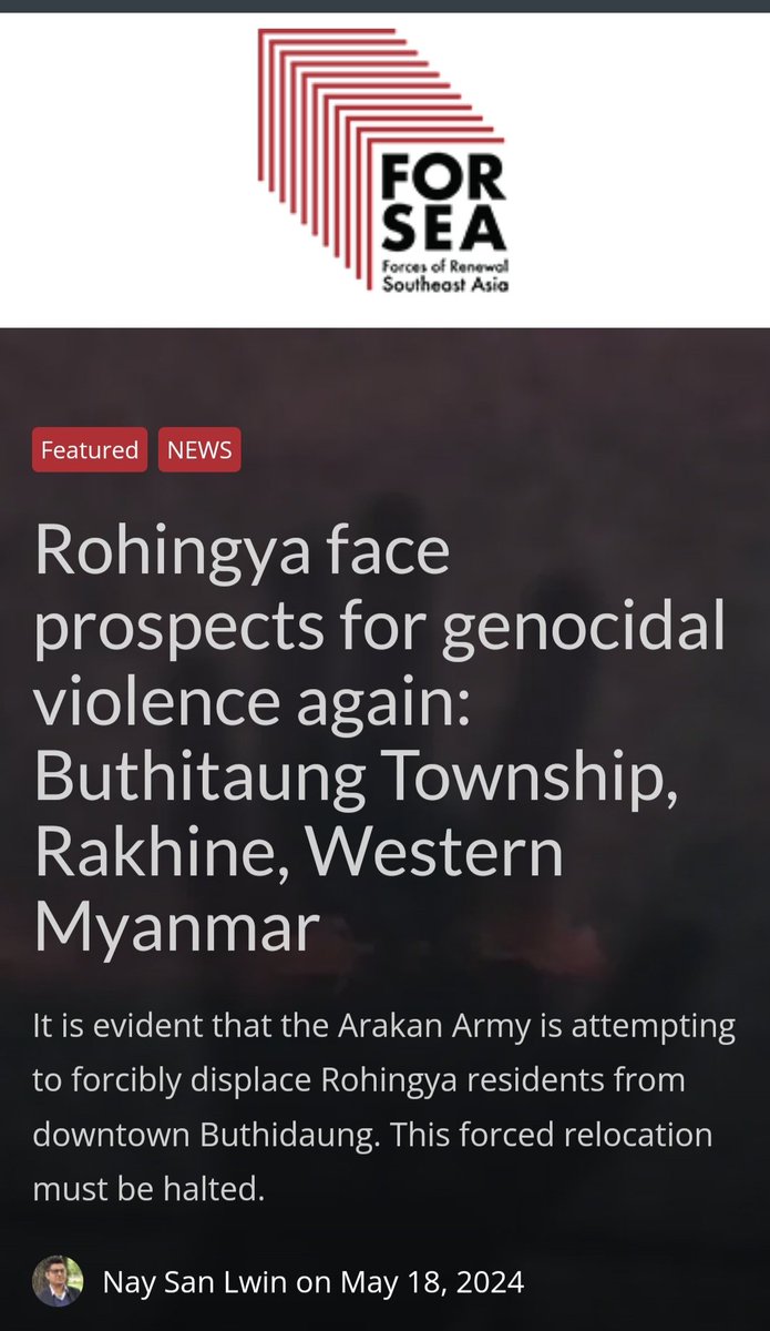 @officialFORSEA @MyanmarAProject @nslwin @ousmannoor @tunkhin80 .@UN_HRC @Hindus4HR BREAKING.   #Rohingya face prospects for genocidal violence again: Buthitaung Township, Rakhine, Western #Myanmar #whatishappeninginmyanmar forsea.co/rohingya-face-…