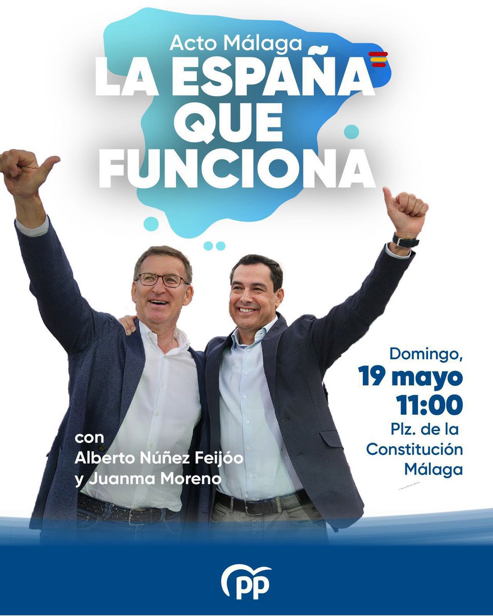 Este domingo nos vemos en Málaga con @NunezFeijoo y @JuanMa_Moreno . ¡Contamos contigo! #LaEspañaQueFunciona 🇪🇸