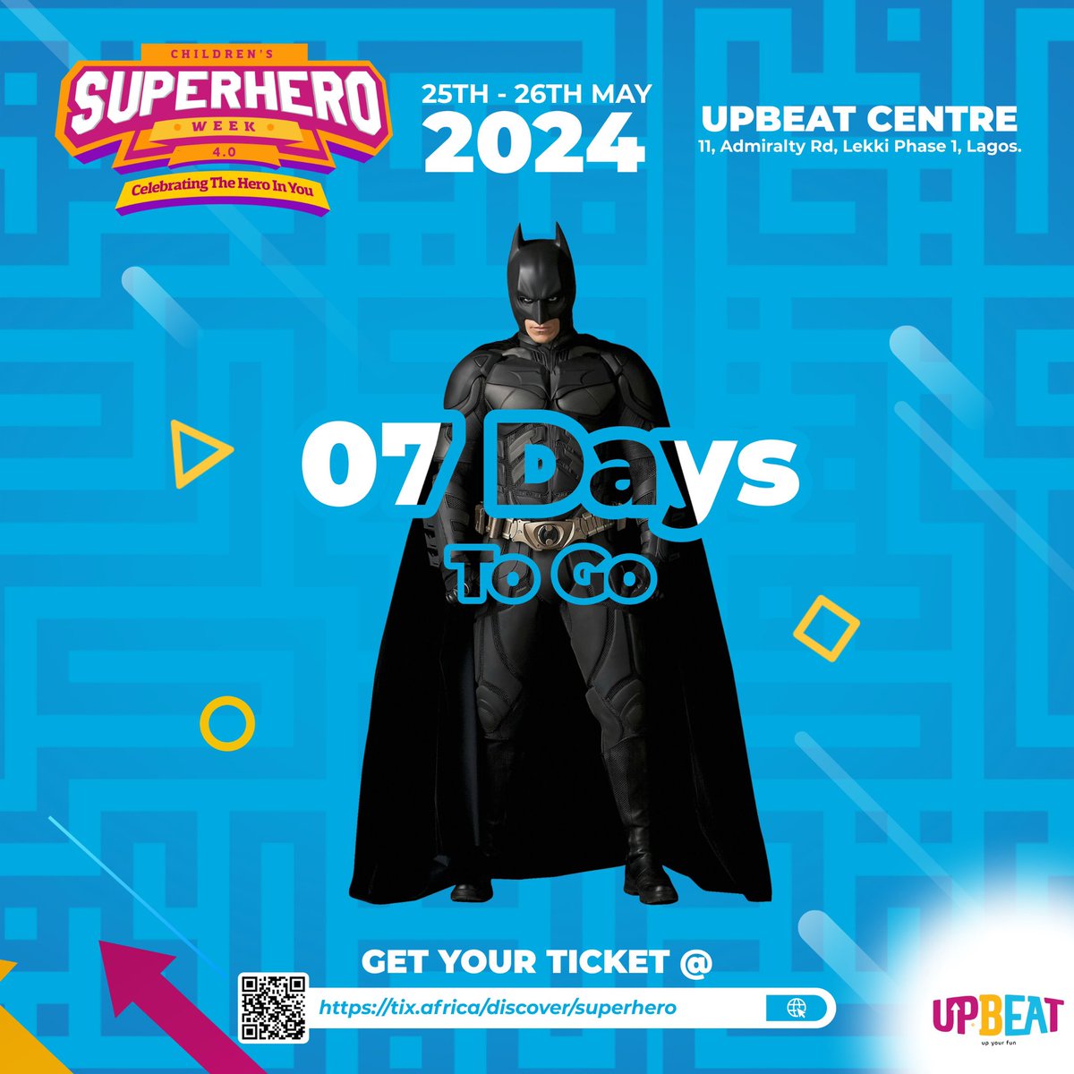 Upbeat Superhero week is in 7 days!! The biggest Children’s day event is happening right here in Lekki, Lagos. Have you gotten your tickets? 🗓️ Date: May 25th and 26th, 2024 📍Location: Upbeat Recreational Centre, No.11, Admiralty RD. Lekki phase 1, Lagos. #upbeat