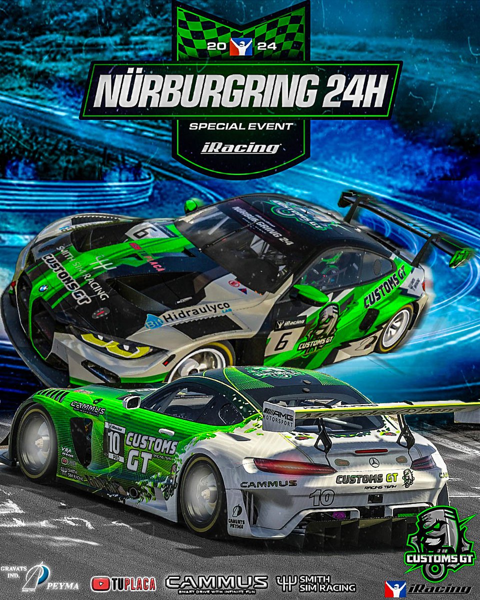 #DiaDeCarrera

🕹 <a href="/iRacing/">iRacing</a>
🛣 Nurburgring 24H

Customs GT - BMW M4 GT3
<a href="/serl_5/">Sergio Rodriguez</a> 
<a href="/PoloRacing2/">PoloRacing</a>
Sergio Jurado
<a href="/freerider16dh/">Alex</a>

Customs GT Green - MERCEDES AMG GT3
@Mujikano
<a href="/Galbarr_/">Aitor</a>
<a href="/frmjar/">frmjar</a>

🎨 <a href="/mujikano/">Mujikano</a> y <a href="/Tudor_vm/">Tudor_vm</a>

📺 twitch.tv/serl__5
📺 twitch.tv/poloracing79