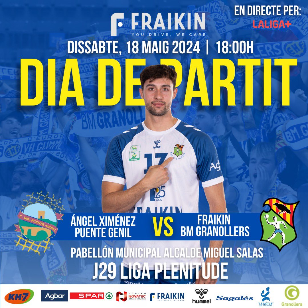 ⚡️𝐃𝐈𝐀 𝐃𝐄 𝐏𝐀𝐑𝐓𝐈𝐓⚡️ ⚔️ BM Ángel Ximénez Puente Genil 🆚 Fraikin BM Granollers 🗓️ Avui, dissabte 18 de maig de 2024 ⏰ 18:00h 🏆Jornada 29 Liga Plenitude 🏟️ Pabellón Municipal Alcalde Miguel Salas 📺 LaLiga+ Som-hi nois! 💪🏻 #OrgullBMG⚪️🔵