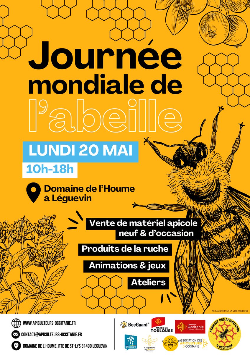 BeeGuard (@mybeeguard) on Twitter photo 🐝🐝📣 le Syndicat des Apiculteurs d'Occitanie <a href="/ApiOccitanie/">Syndicat des Apiculteurs d’Occitanie 🐝</a> organise pour la journée mondiale de l'#abeille une grande animation !
📅 20/05 10h à 18h
📍Domaine de l'Homme à Léguevin (31)
Nombreuses animations, ventes de matériel et de produits de la ruche 🍯.
Pour tous ! 🐝🐝📣 le Syndicat des Apiculteurs d'Occitanie <a href="/ApiOccitanie/">Syndicat des Apiculteurs d’Occitanie 🐝</a> organise pour la journée mondiale de l'#abeille une grande animation !
📅 20/05 10h à 18h
📍Domaine de l'Homme à Léguevin (31)
Nombreuses animations, ventes de matériel et de produits de la ruche 🍯.
Pour tous !