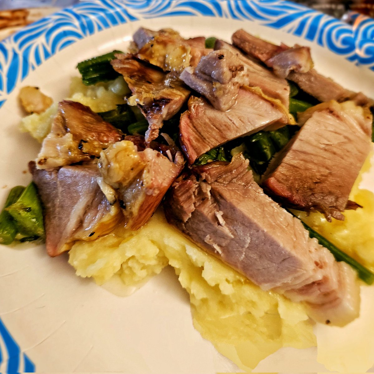 For dinner tonight, Chef Kris created Pork Shoulder on top of a bed of Broccolini, laid on top of Garlic Mashed Potatoes