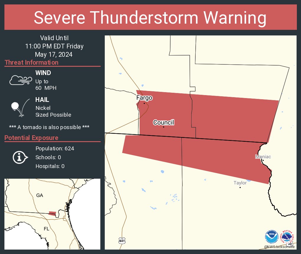 Severe Thunderstorm Warning including Fargo GA and Council GA until 11:00 PM EDT