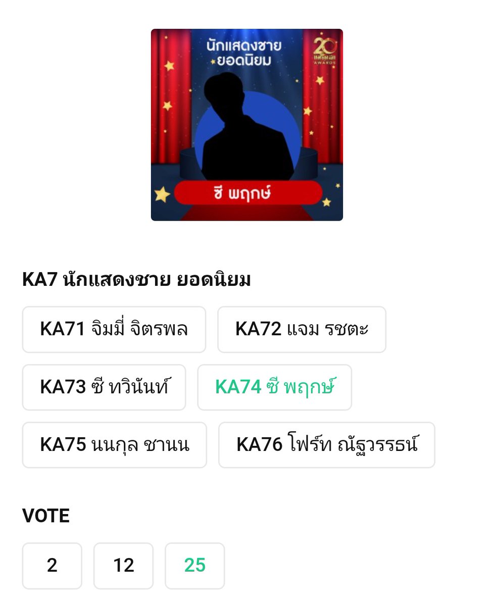 Hoping everyone is still voting consistently here all our competitors are getting serious as this voting nearing its end. 3 days left

- 10 Thai Baht = 2 Points
- 50 Thai Baht = 12 Points
- 100 Thai Baht = 25 Points

🔗shop.line.me/@komchadluek/p…

#VoteZNNคมชัดลึกอวอร์ดครั้งที่20