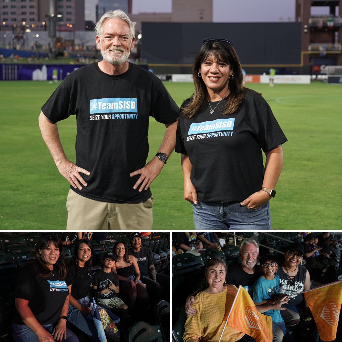 Teacher Goals! ⚽️ Our newly named 2024 #TeamSISD District Teachers of the Year, Veronica Collier and Christopher Martin, make their celebrity debut at the El Paso Locomotives game this evening. Great job representing all phenomenal teachers in #TeamSISD!