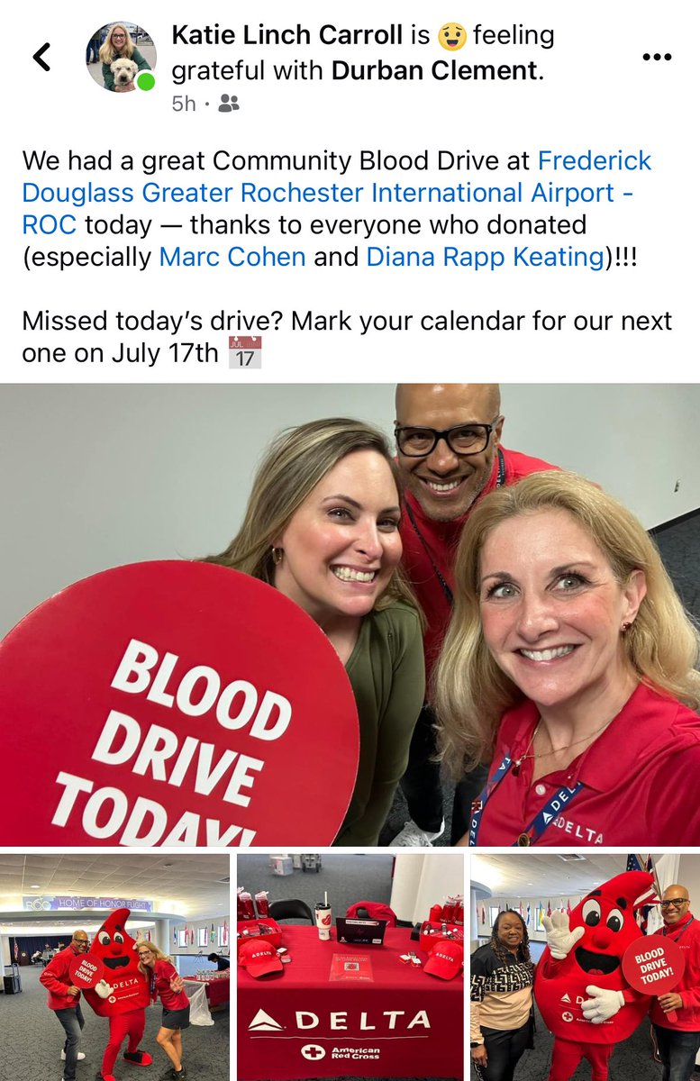 Another great @Delta blood drive with @RedCross at @ROCAirport! Thank you @KatieACarroll for organizing it - always happy to donate for such an awesome cause with great people leading the way!!