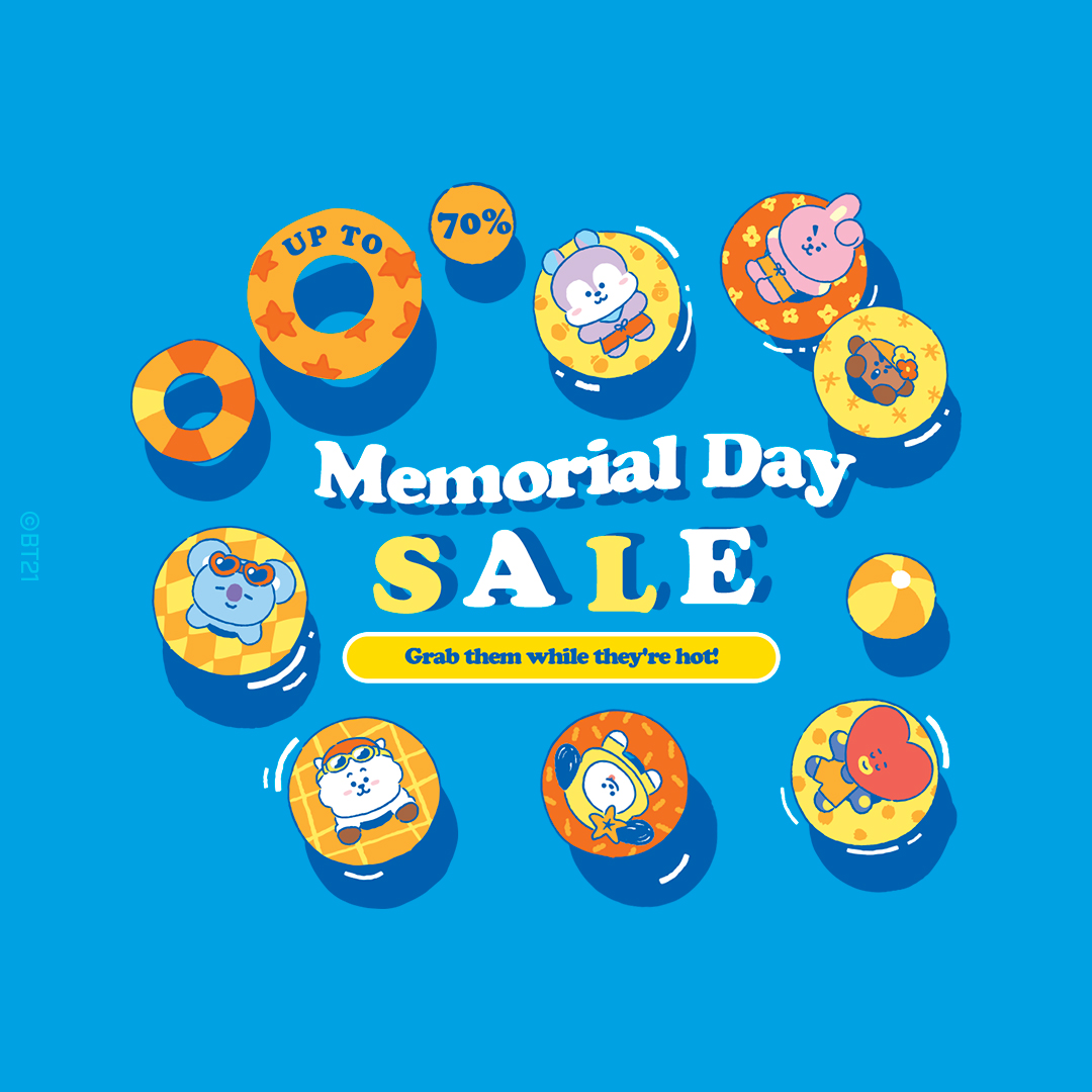 Sweeten your long weekend with DEALS that we’ve prepared! Memorial Day Sale🎉 📢Enjoy UP TO 70% OFF on select items Shop now 👉 lin.ee/NOLQ985 #BT21 #LINEFRIENDS #LINEFRIENDS_US #MemorialDay #SALE