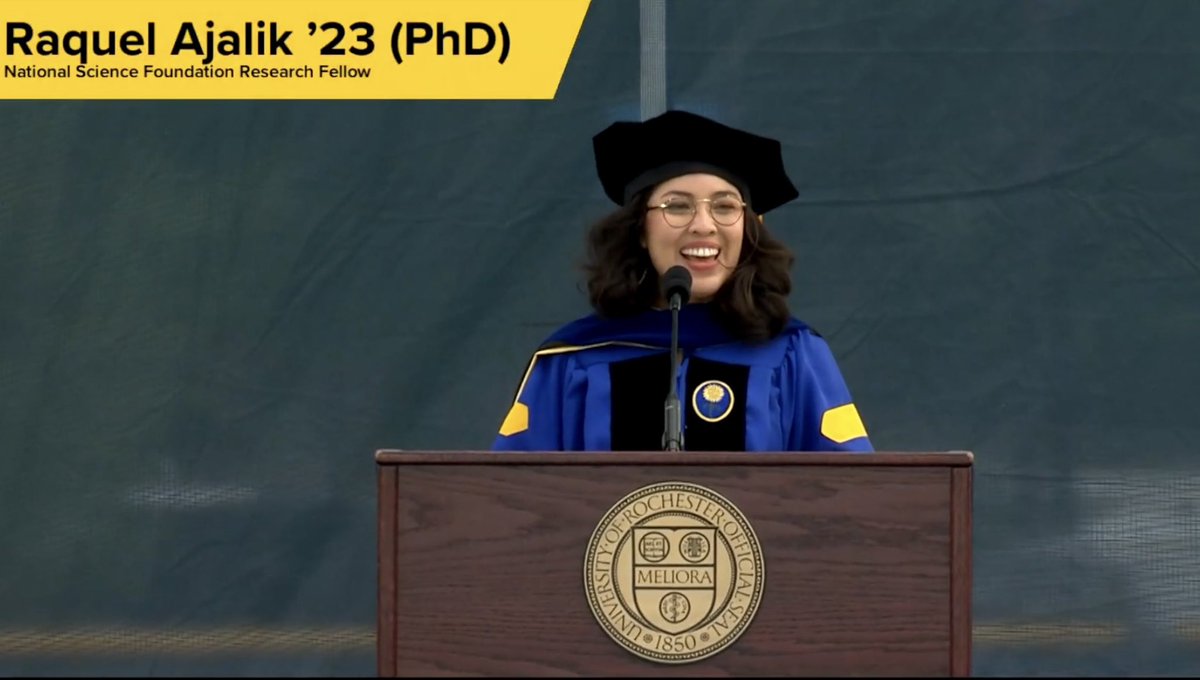 Our own @AjalikRaquel was such an inspiration as the Graduate Students speaker at the 2024 @UofR #Commencement ceremony. #ProudPI #Meliora