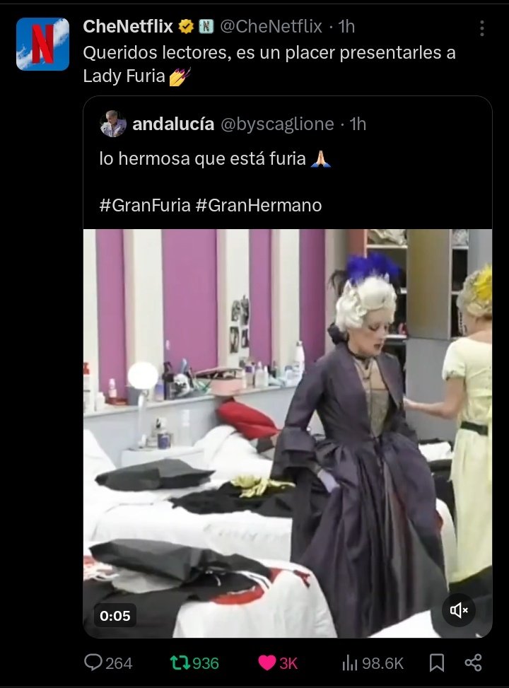 FURIA SIENDO PROTAGONISTA PARTE 1 MILLON 
Ahora es citada por NETFLIX que es una plataforma multinacional
#GranHermano #GranFuria