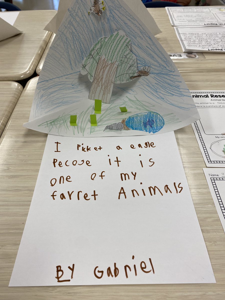 We finished up our two week unit on animals. We researched our own animals using @epic4kids @CapstonePub and #Kiddle🤓 We wrote an informational paper on our animal and created a triarama to showcase their habitats. #HaskinsCadets🚀