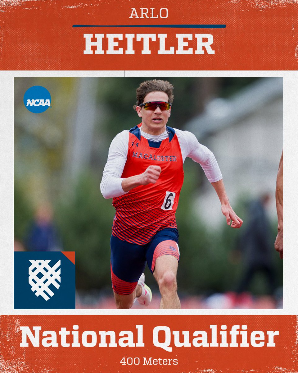 NATIONAL QUALIFIER! Arlo Heitler qualified for the 400m at the NCAA DIII Outdoor Track & Field Championships on May 23-25 in Myrtle Beach, South Carolina. The preliminaries will be Friday May 24 at 4:15 pm. Congrats and good luck, Arlo! @MacalesterXCTF #GoScots #heymac